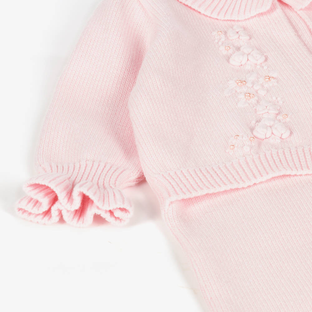 Sarah Louise-Girls Soft Pink Knit Babygrow | Childrensalon Outlet