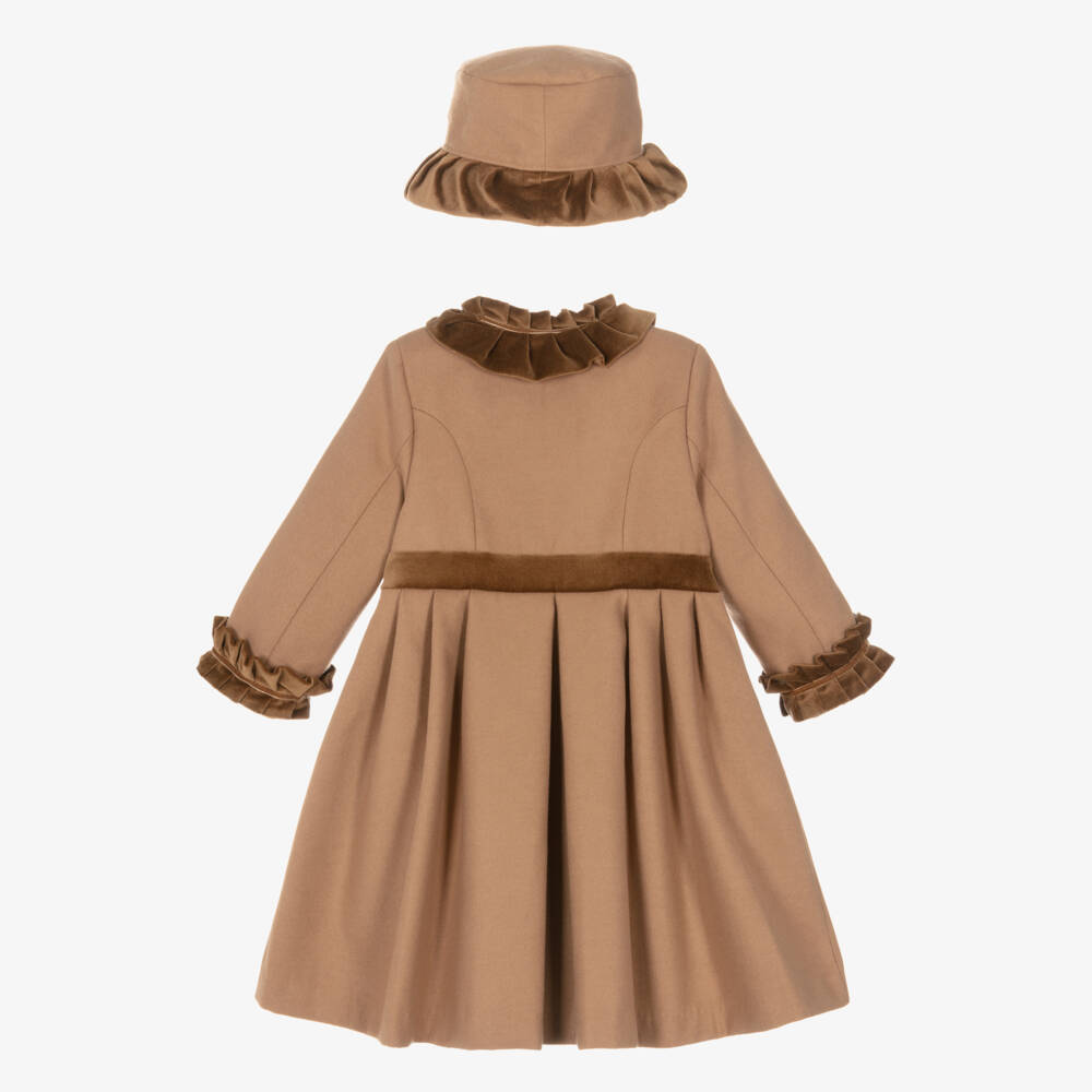 Sarah Louise-Girls Tan Felted Coat & Hat Set | Childrensalon Outlet