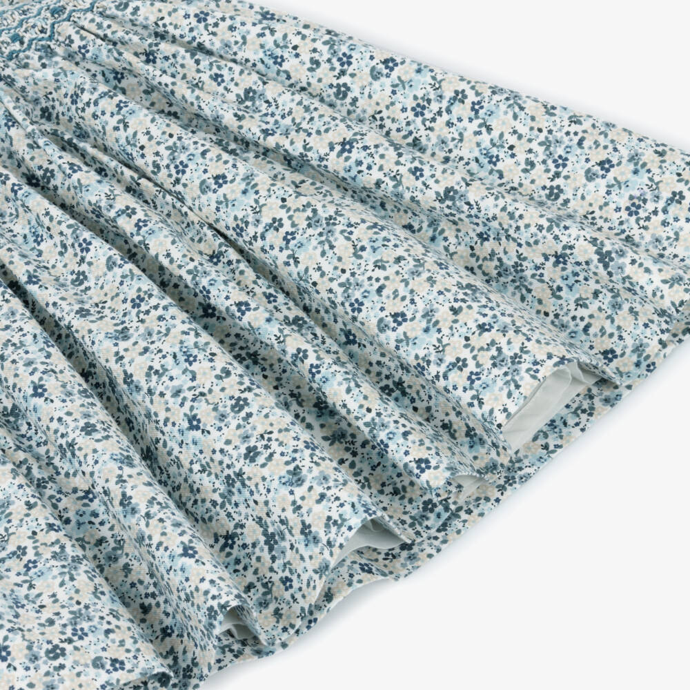 Sarah Louise-Girls Teal Blue & Beige Hand-Smocked Dress | Childrensalon Outlet