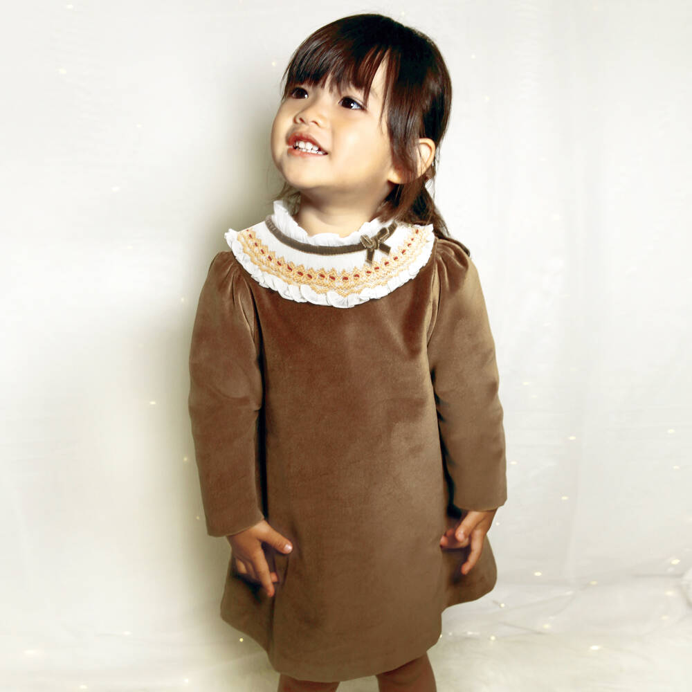 Sarah Louise-Girls Velvet Dress with Smocked Collar | Childrensalon Outlet