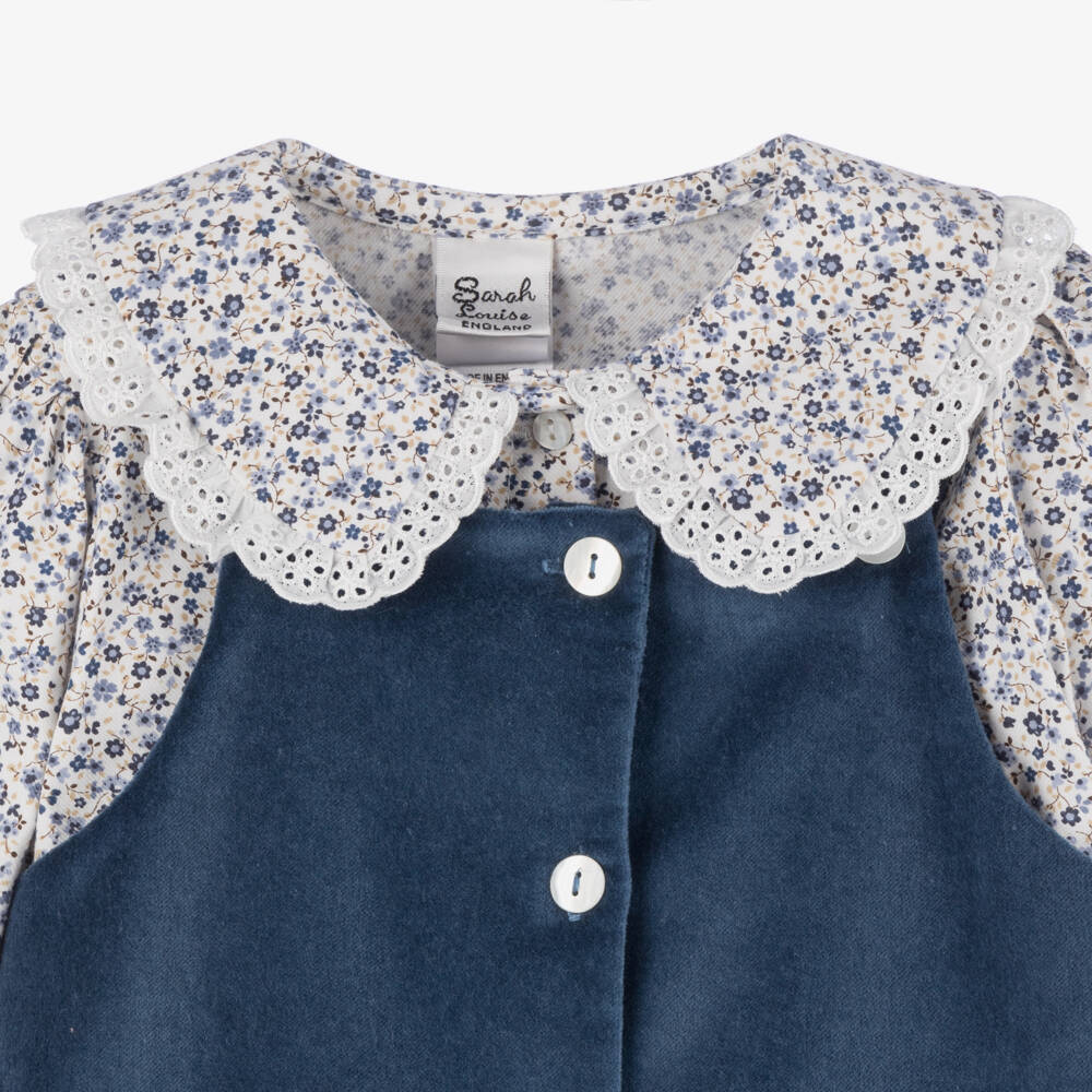 سارا لويز-طقم فستان مخمل لون أزرق | Childrensalon Outlet