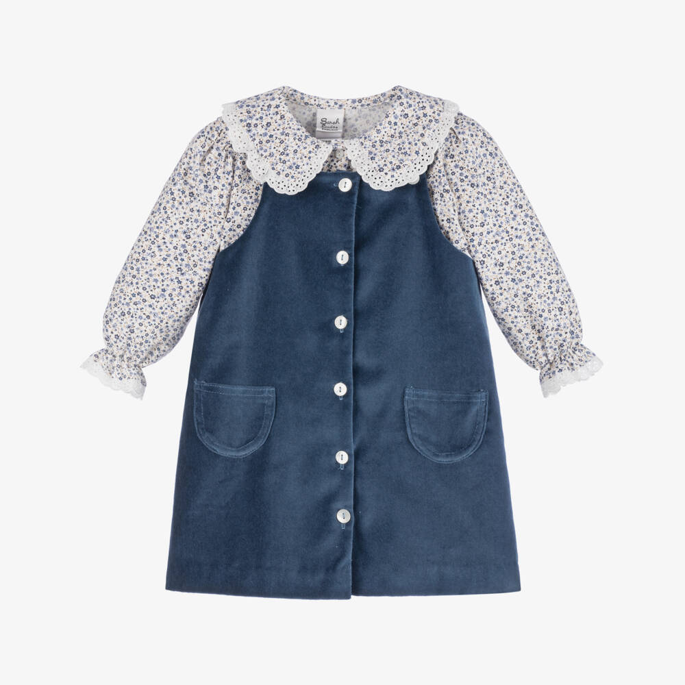 Sarah Louise-Girls Velvet Pinafore Dress Ensemble | Childrensalon Outlet