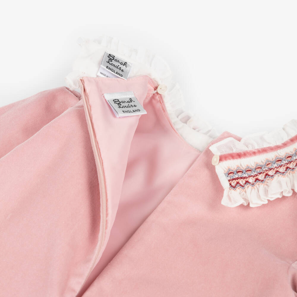 Sarah Louise-Girls Velvet Smocked Pink Dress | Childrensalon Outlet