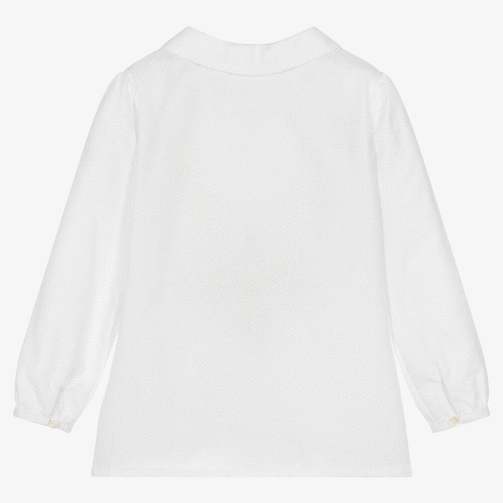 Sarah Louise-Girls White & Blue Cotton Blouse  | Childrensalon Outlet