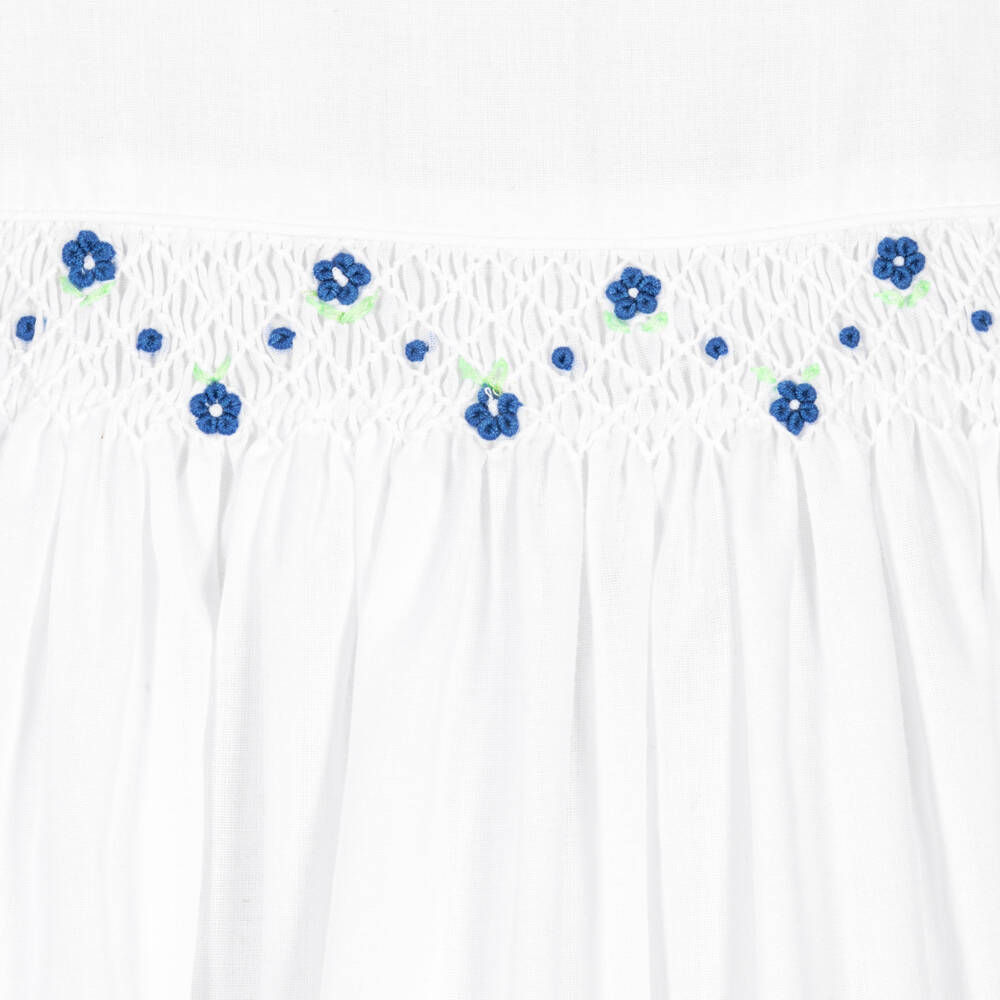 Sarah Louise-Girls White & Blue Floral Smocked Dress | Childrensalon Outlet