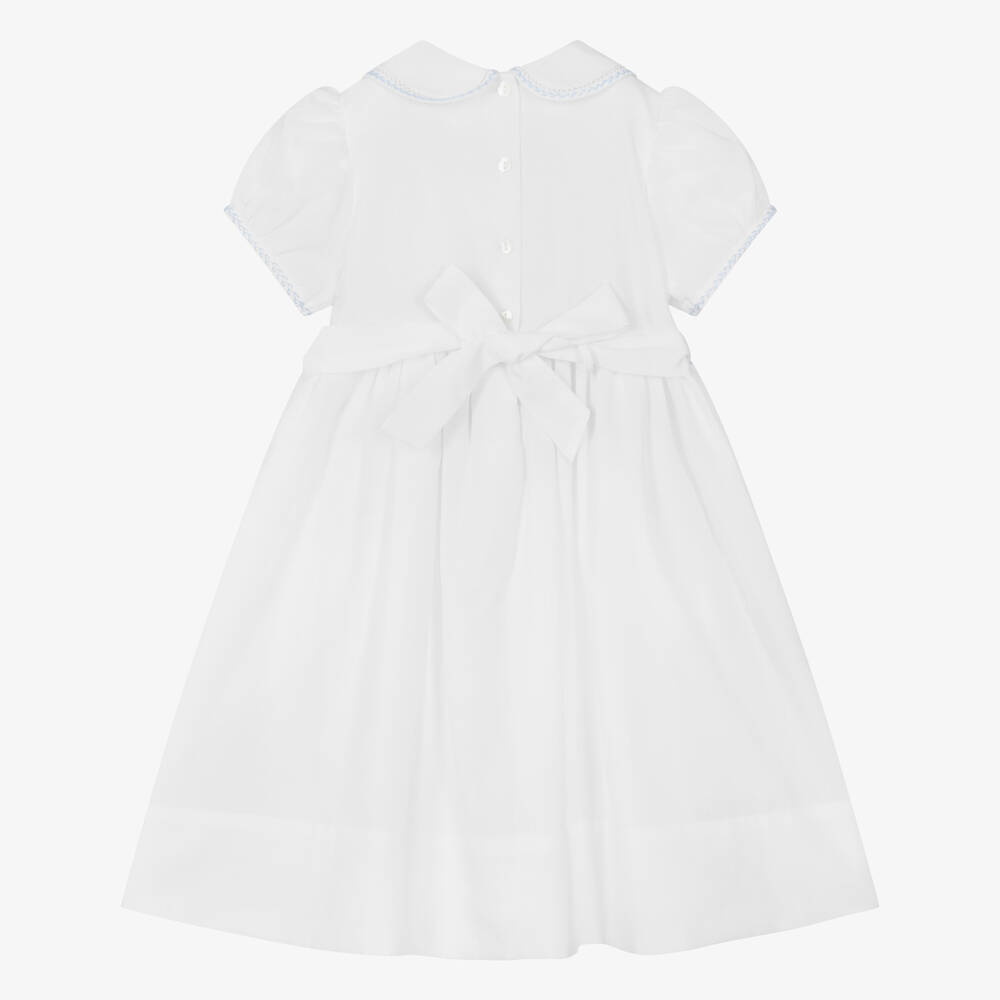 Sarah Louise-Girls White & Blue Hand-Smocked Dress | Childrensalon Outlet