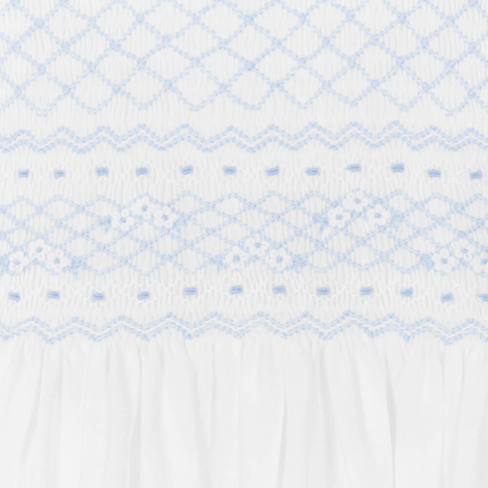 Sarah Louise-Girls White & Blue Hand-Smocked Dress | Childrensalon Outlet