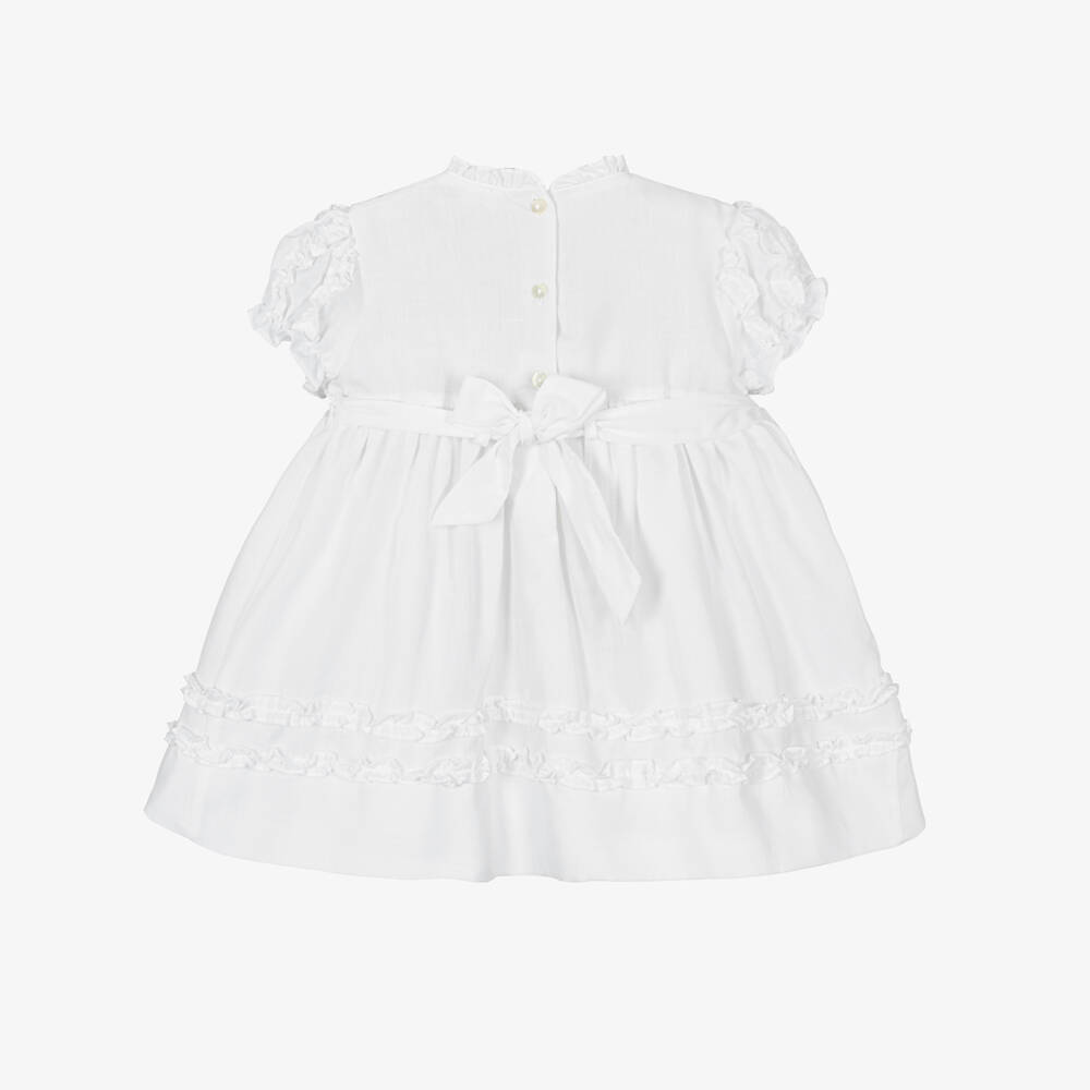 Sarah Louise-Girls White & Blue Hand-Smocked Dress | Childrensalon Outlet