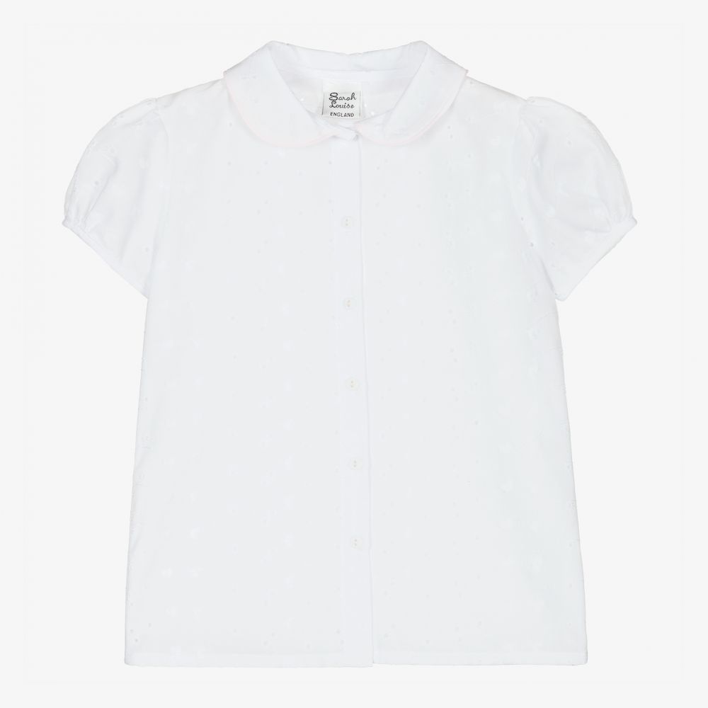 Sarah Louise - Girls White Cotton Blouse | Childrensalon