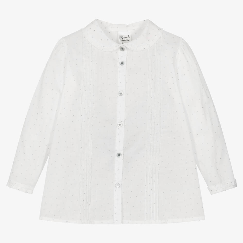 Sarah Louise - Girls White Cotton Blouse | Childrensalon