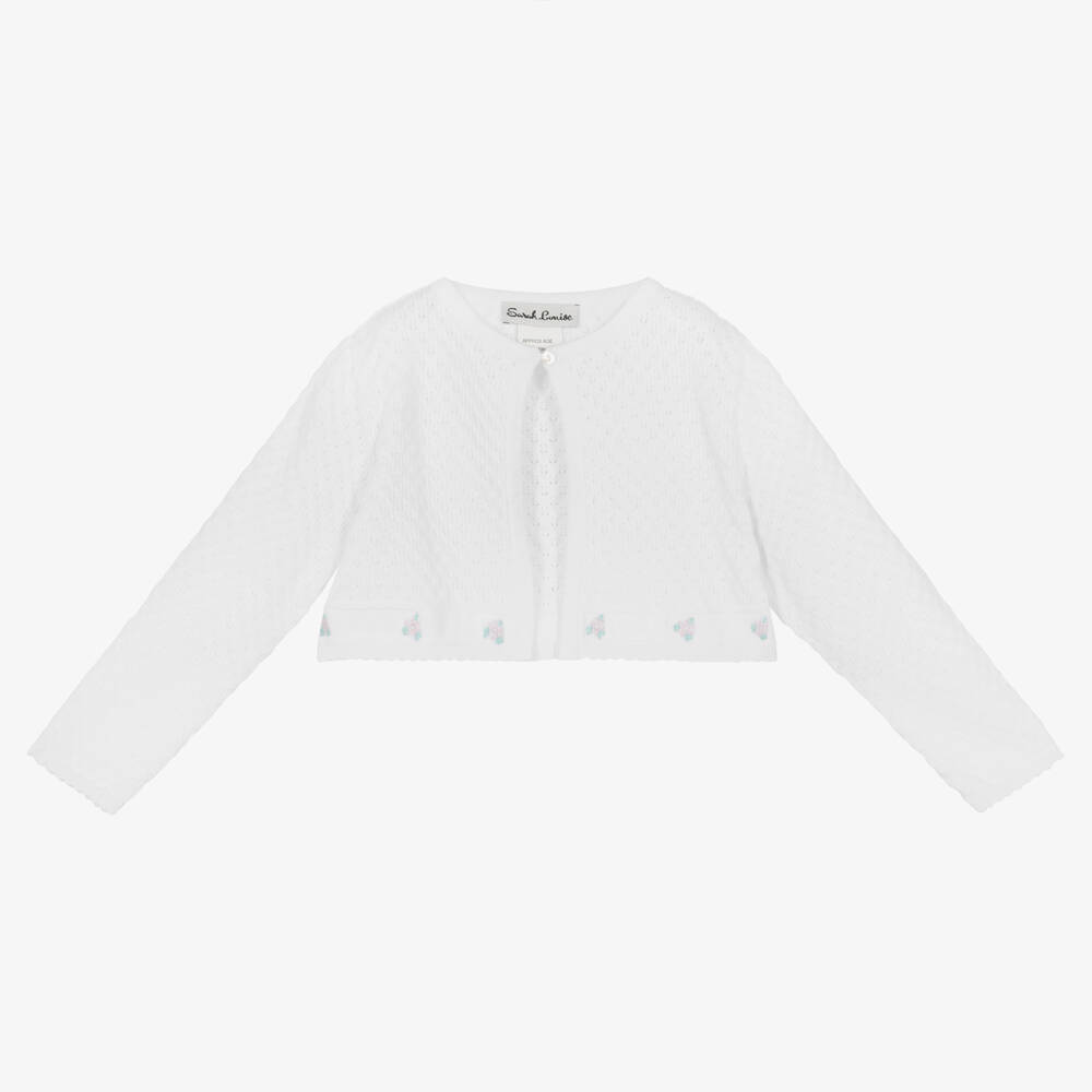 Sarah Louise - Girls White Cotton Bolero Cardigan | Childrensalon