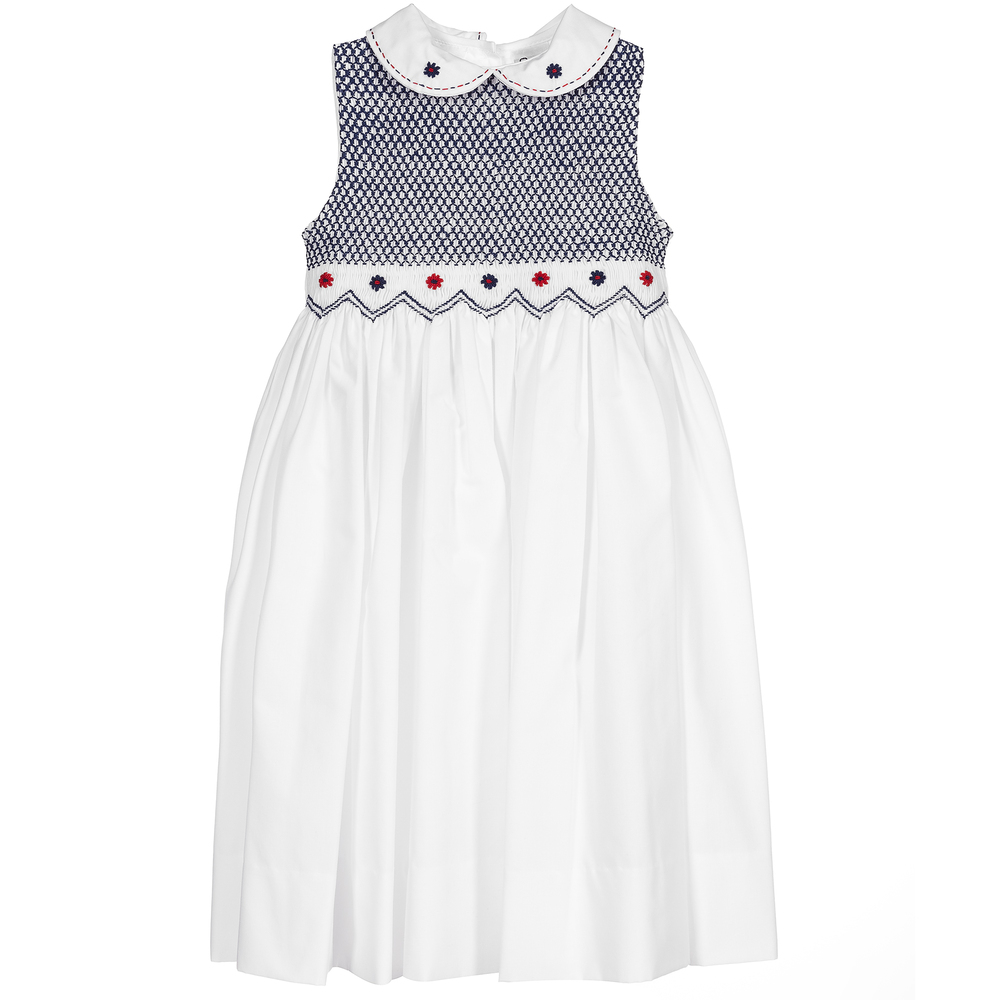 Sarah Louise - Girls White Cotton Dress | Childrensalon