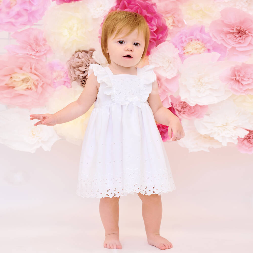 Sarah Louise-Girls White Cotton Dress | Childrensalon Outlet