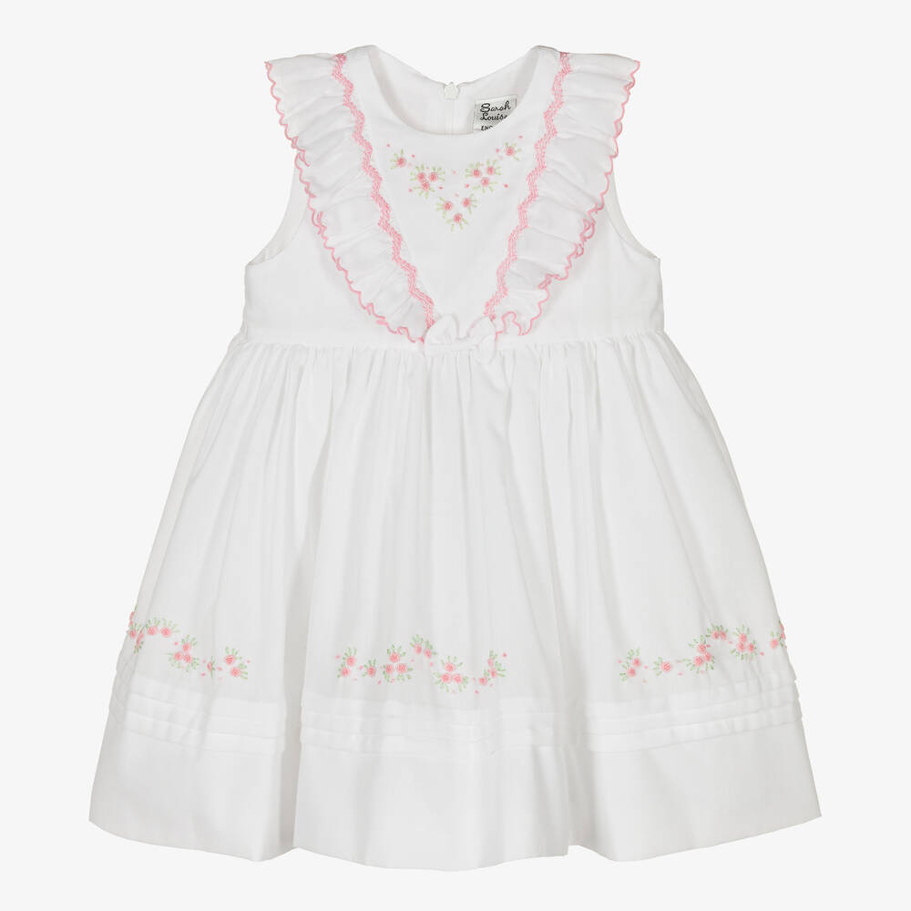 Sarah Louise - Robe blanche smockée en coton fille | Childrensalon