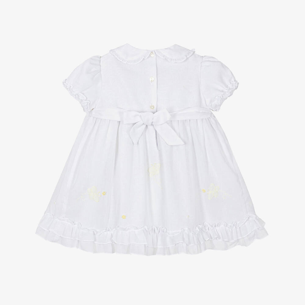 Sarah Louise-Girls White Cotton Hand-Smocked & Embroidered Dress | Childrensalon Outlet