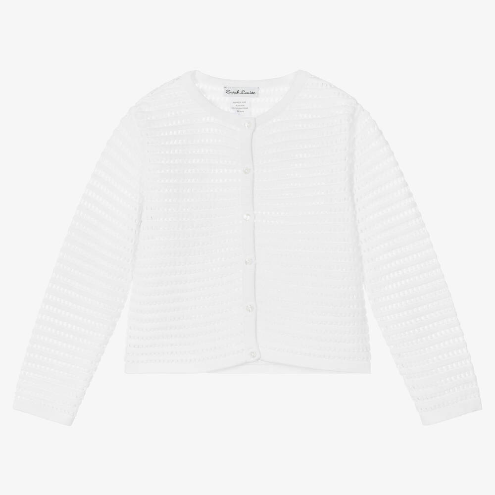 Sarah Louise-Girls White Cotton Knit Cardigan | Childrensalon Outlet