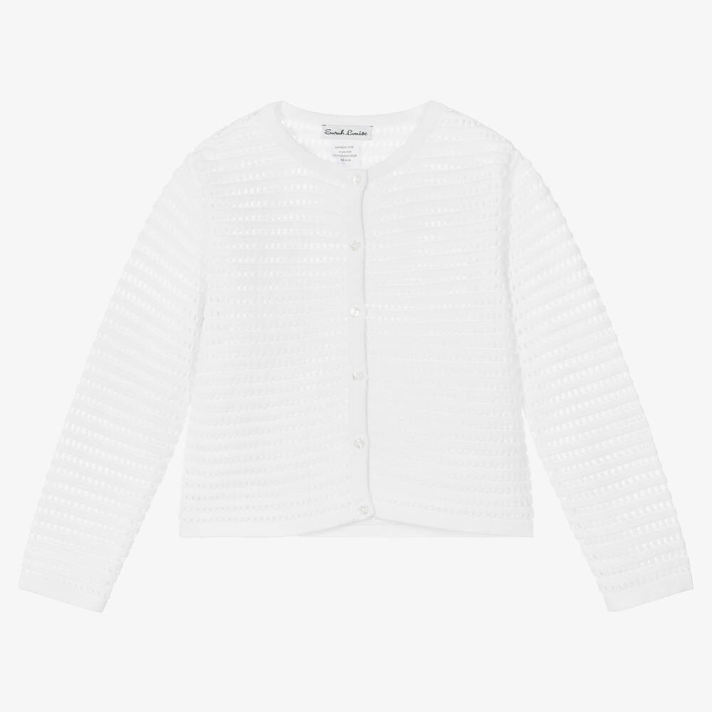 Sarah Louise - Girls White Cotton Knit Cardigan | Childrensalon