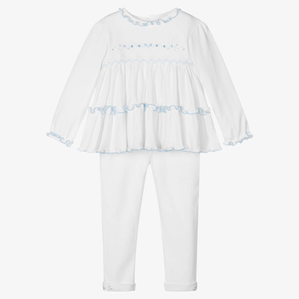 Sarah Louise - Girls White Cotton Legging Set | Childrensalon