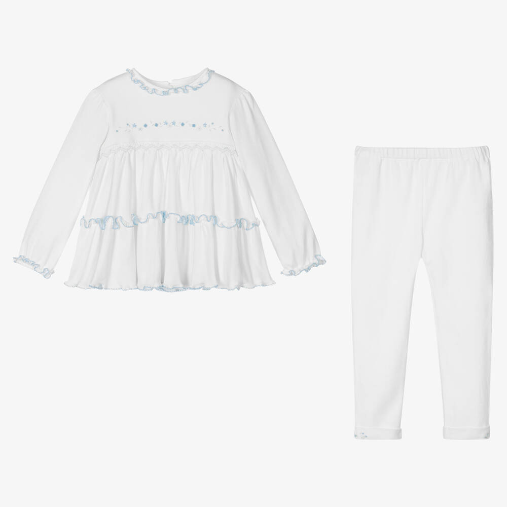 Sarah Louise-Girls White Cotton Legging Set | Childrensalon Outlet