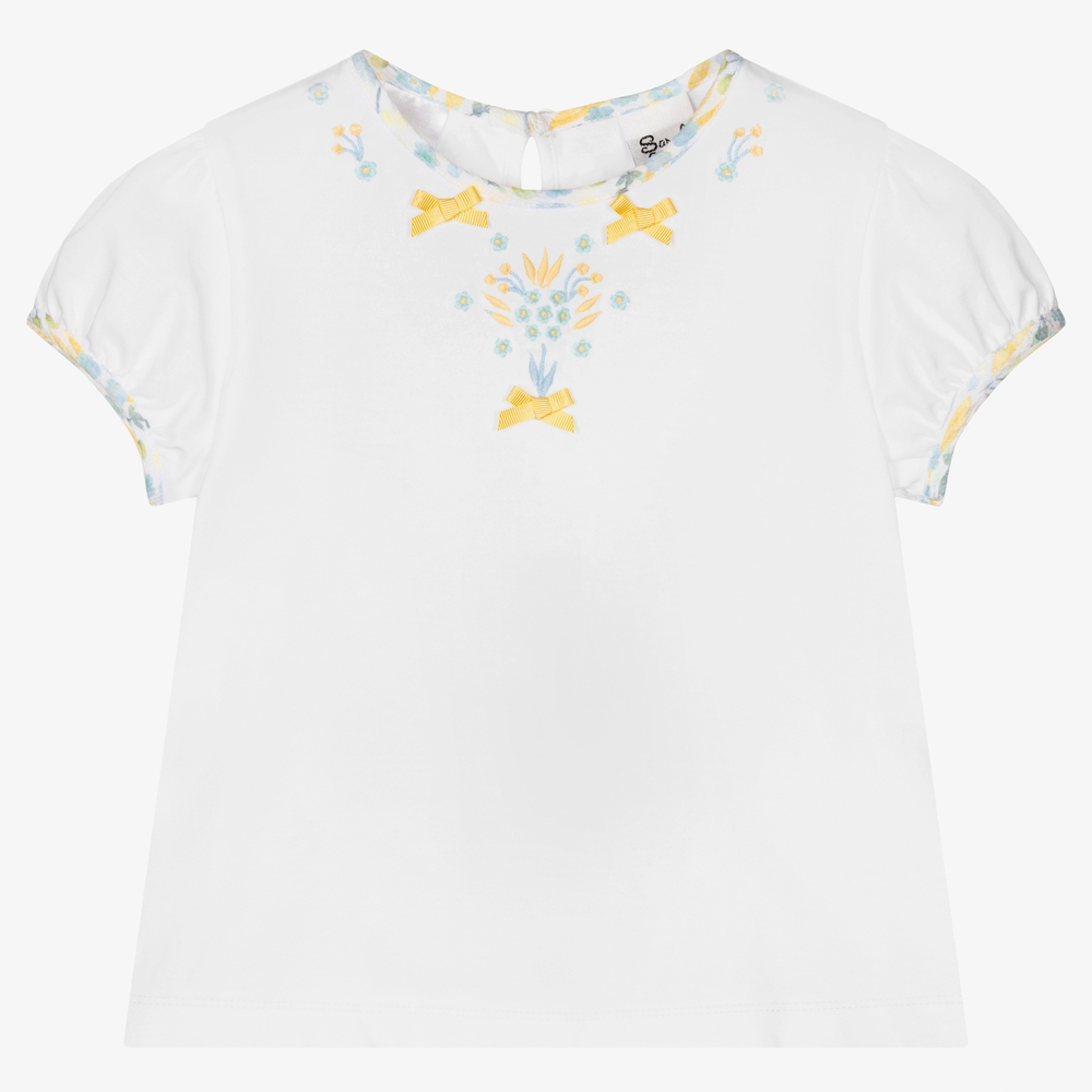 Sarah Louise - Girls White Cotton T-Shirt | Childrensalon