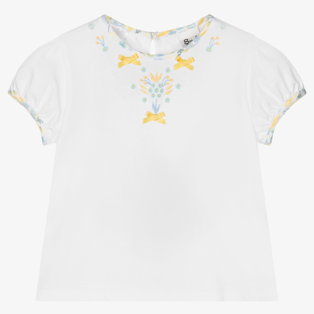 Sarah Louise-Girls White Cotton T-Shirt | Childrensalon Outlet