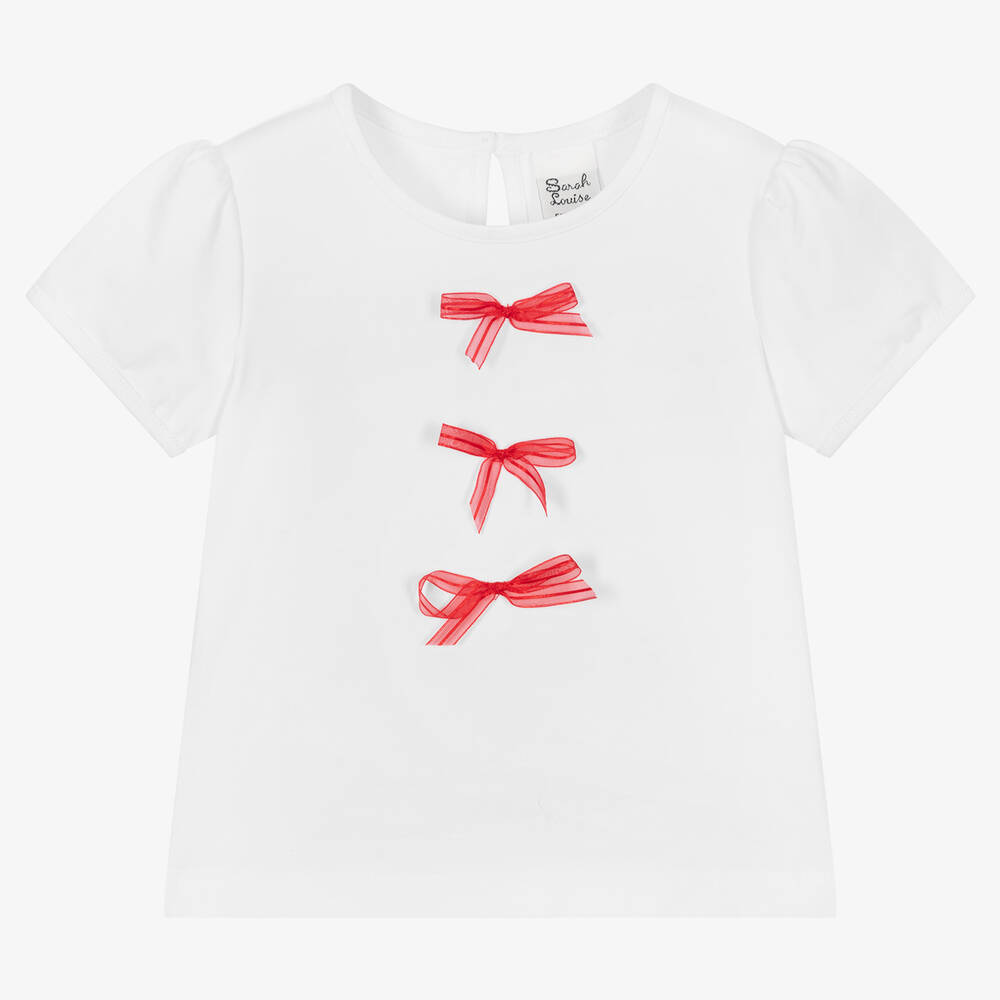 Sarah Louise - Girls White Cotton T-Shirt | Childrensalon