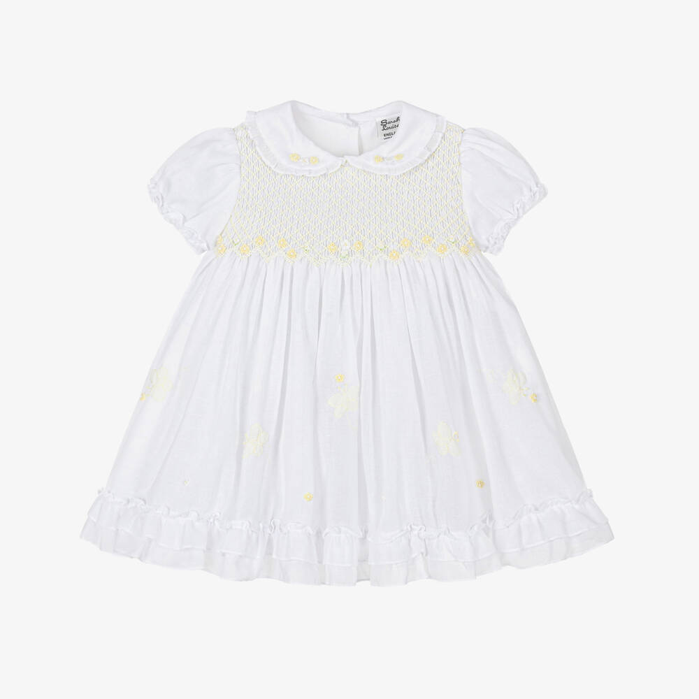 Sarah Louise-Girls White Embroidered Cotton Dress | Childrensalon Outlet