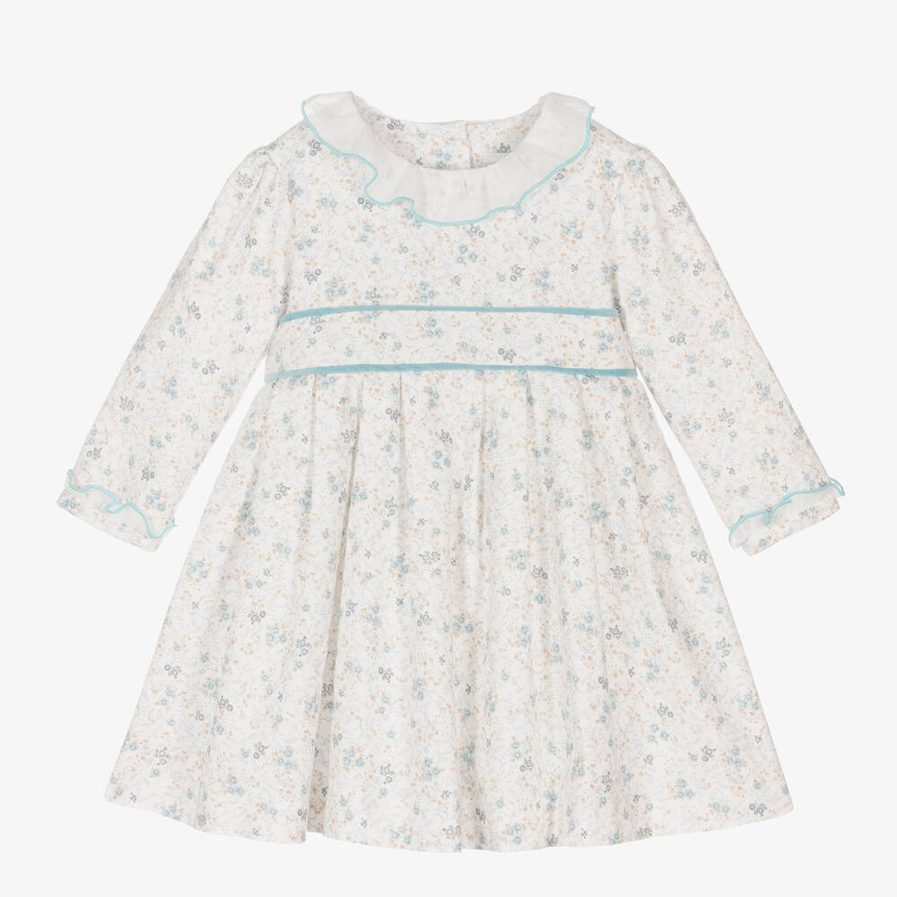 Sarah Louise - Girls White Floral Cotton Dress | Childrensalon