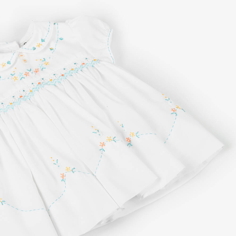 Sarah Louise-Girls White Floral Embroidered Dress | Childrensalon Outlet