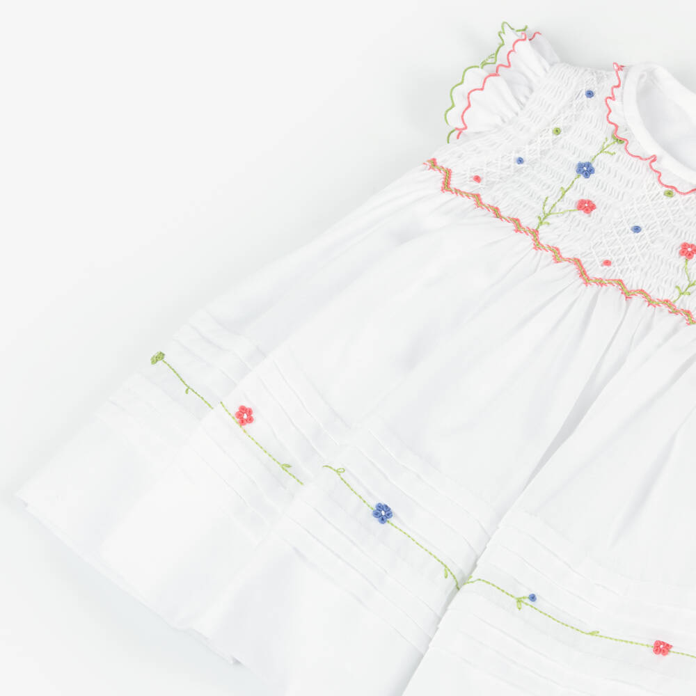 Sarah Louise-Girls White Floral Smocked Dress | Childrensalon Outlet