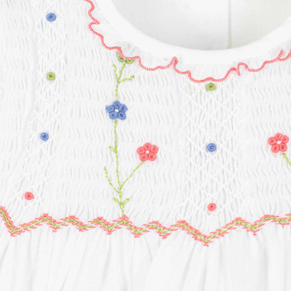 Sarah Louise-Girls White Floral Smocked Dress | Childrensalon Outlet