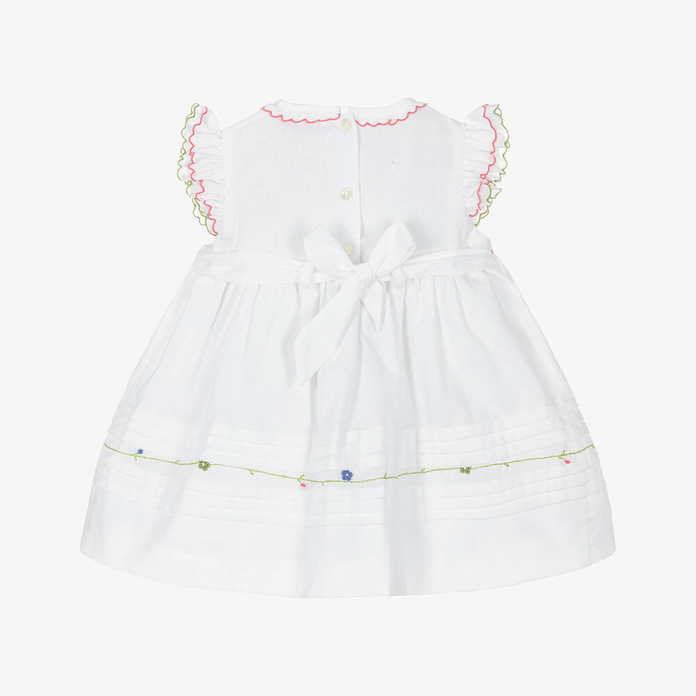 Sarah Louise-Girls White Floral Smocked Dress | Childrensalon Outlet