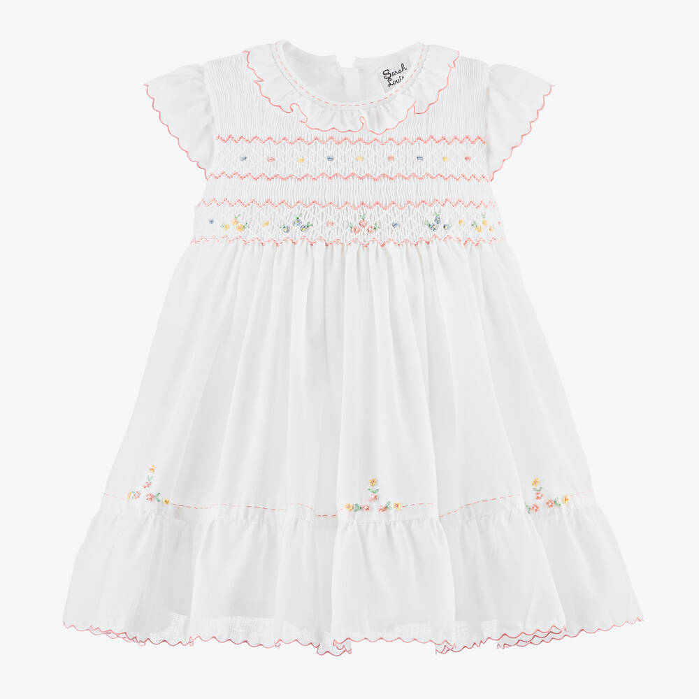 Sarah Louise-Girls White Hand-Smocked Cotton Dress | Childrensalon Outlet