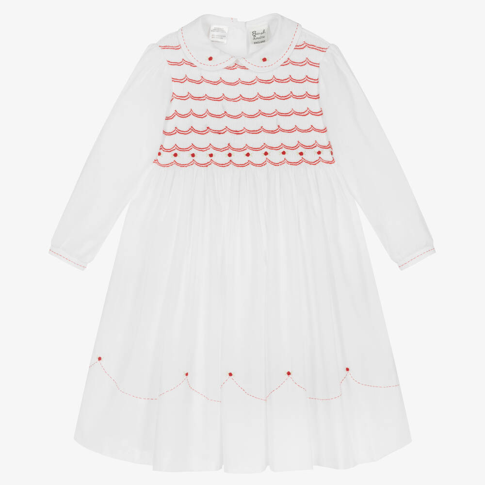 Sarah Louise - Handgesmoktes Kleid in Weiß (M) | Childrensalon