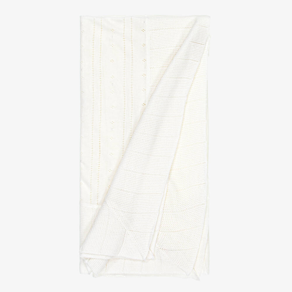 Sarah Louise-Girls White Knitted Blanket Shawl | Childrensalon Outlet