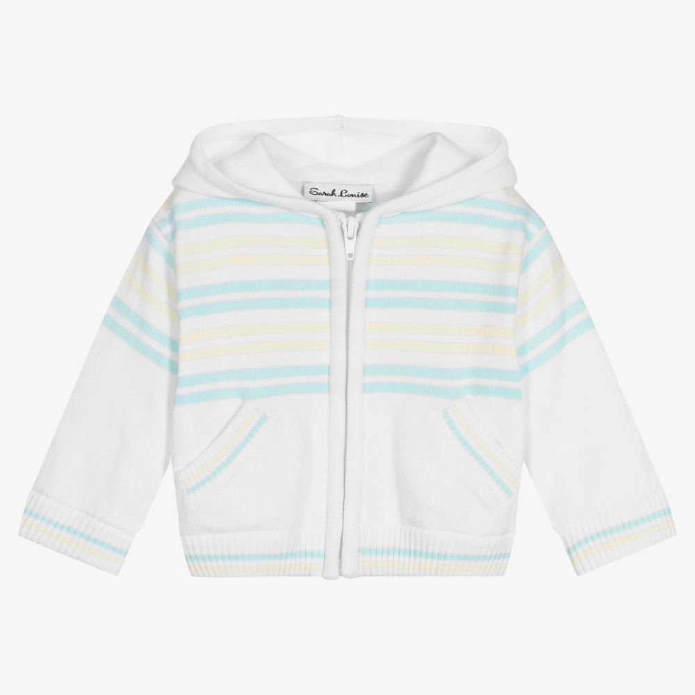 Sarah Louise - Girls White Knitted Zip-Up Top | Childrensalon