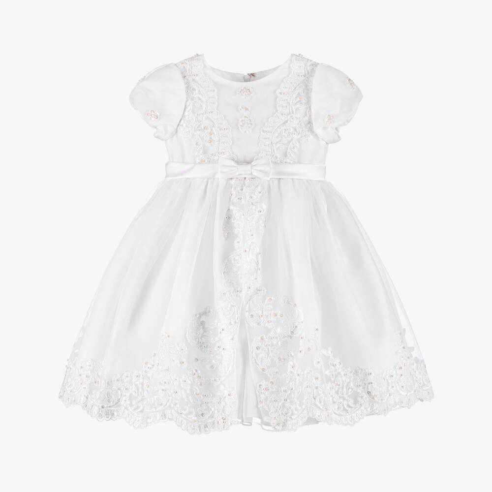 Sarah Louise-Girls White Lace & Pearl Dress | Childrensalon Outlet