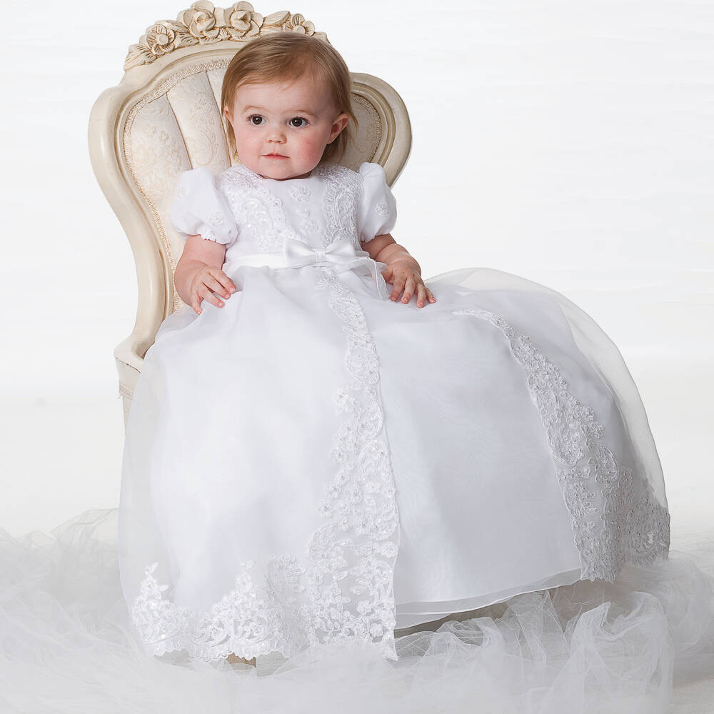 Sarah Louise-Girls White Lace & Pearl Dress | Childrensalon Outlet