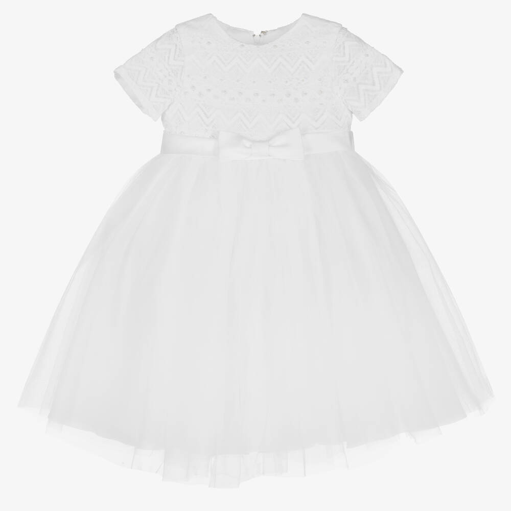 Sarah Louise - Girls White Lace & Tulle Dress | Childrensalon