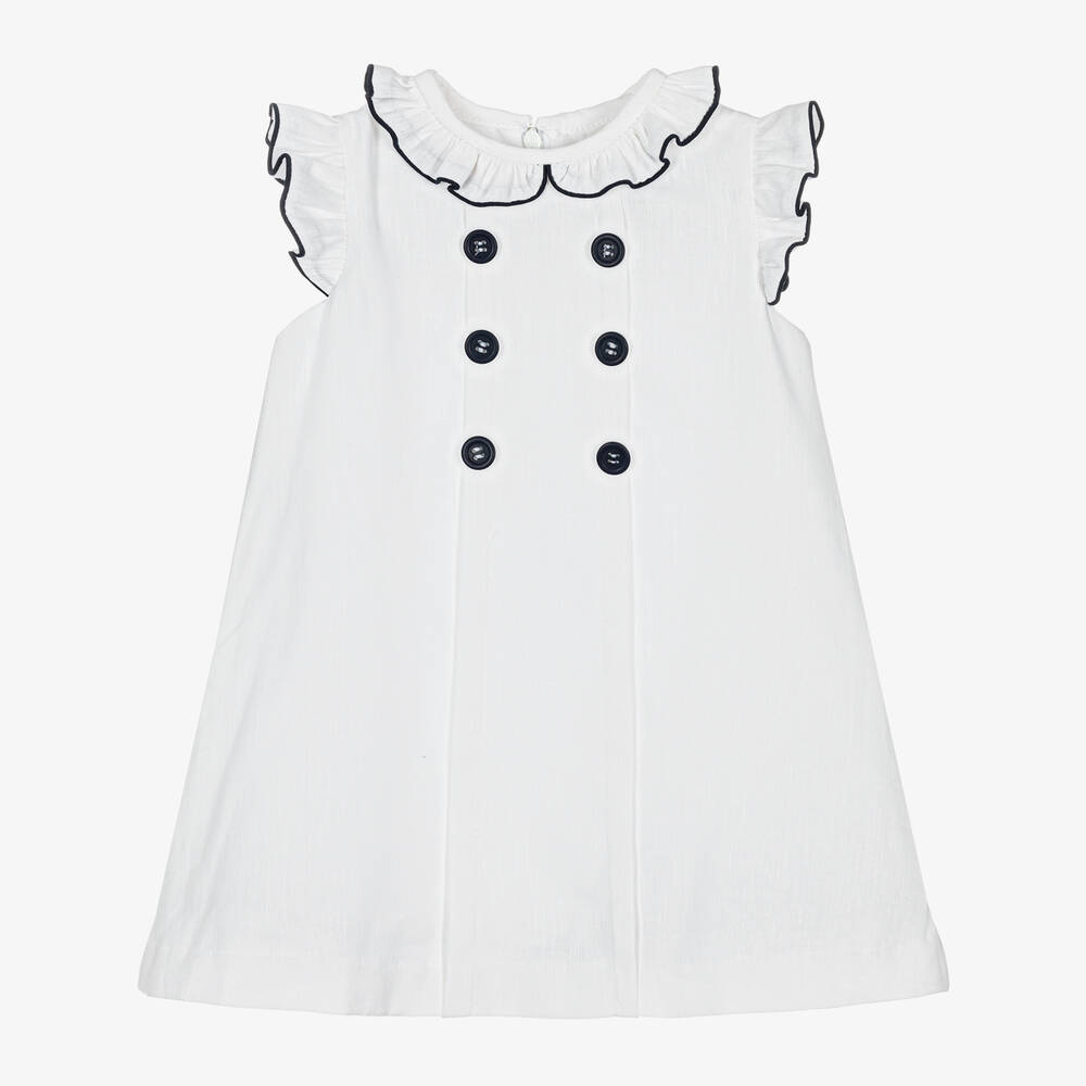 Sarah Louise-Girls White Linen & Cotton Dress | Childrensalon Outlet