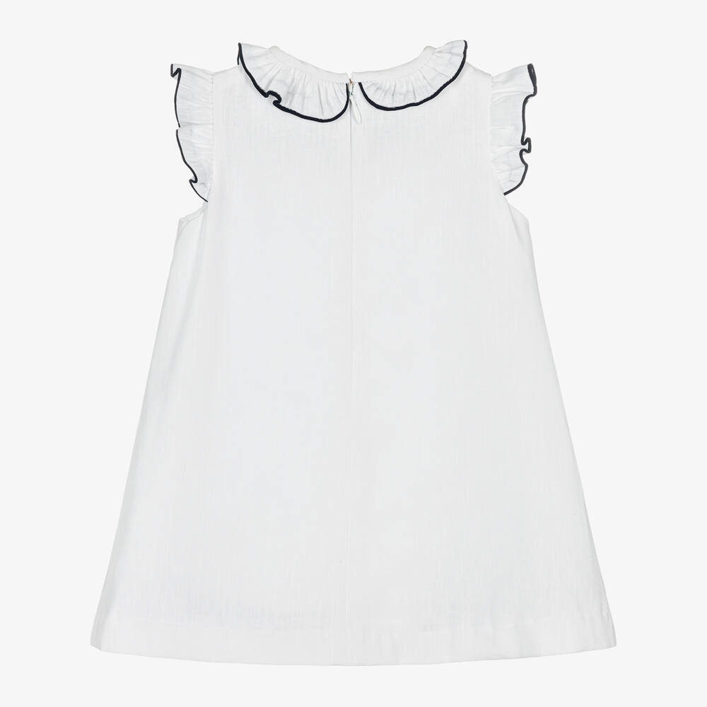 Sarah Louise-Girls White Linen & Cotton Dress | Childrensalon Outlet