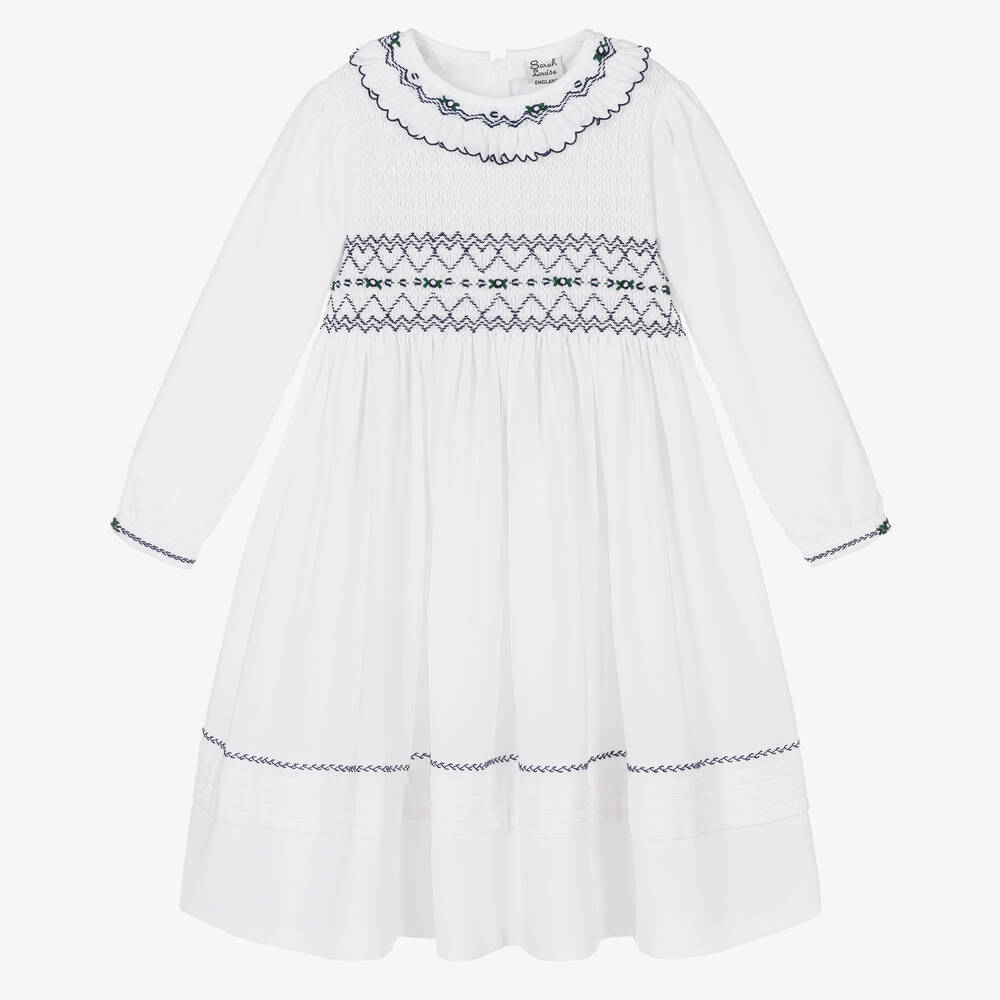 Sarah White Blue English Smocked Baby Dress – Rosalina Baby Boutique