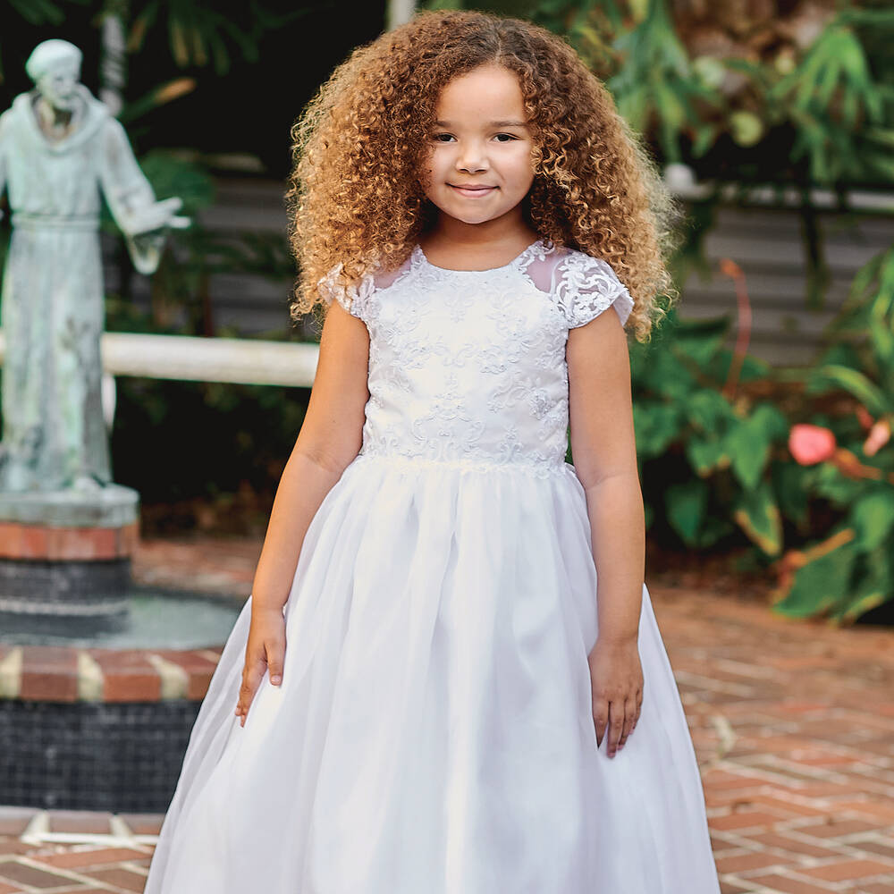 Sarah Louise Girls White Organza Communion Dress Childrensalon