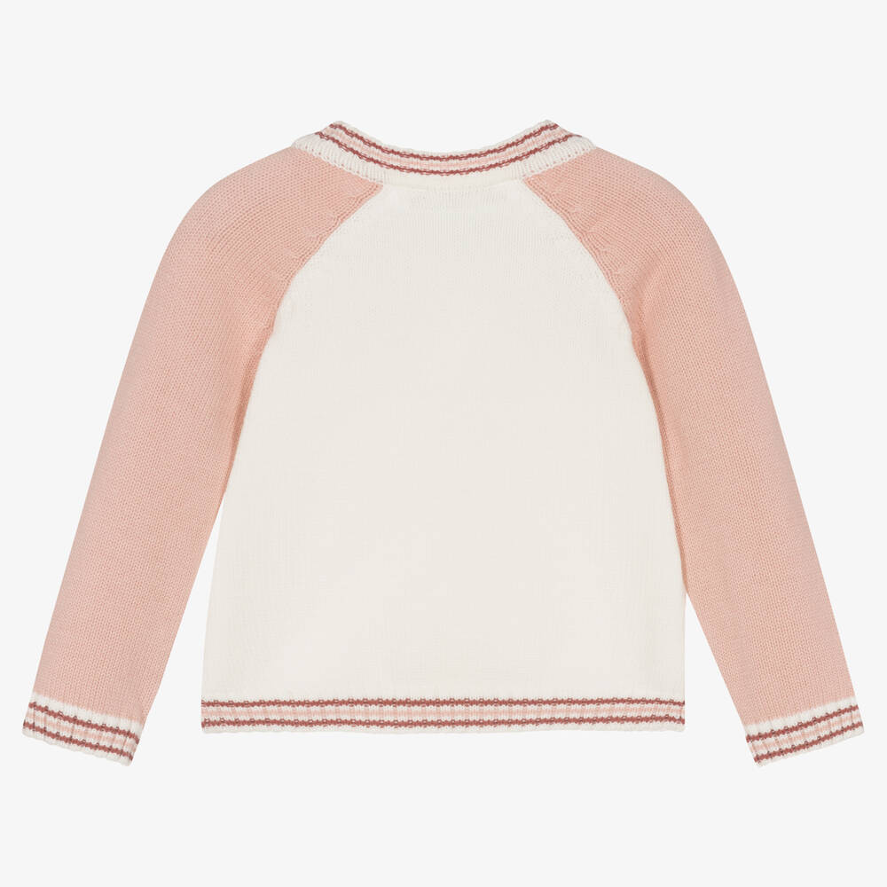 Sarah Louise-Girls White & Pink Cotton Cardigan  | Childrensalon Outlet