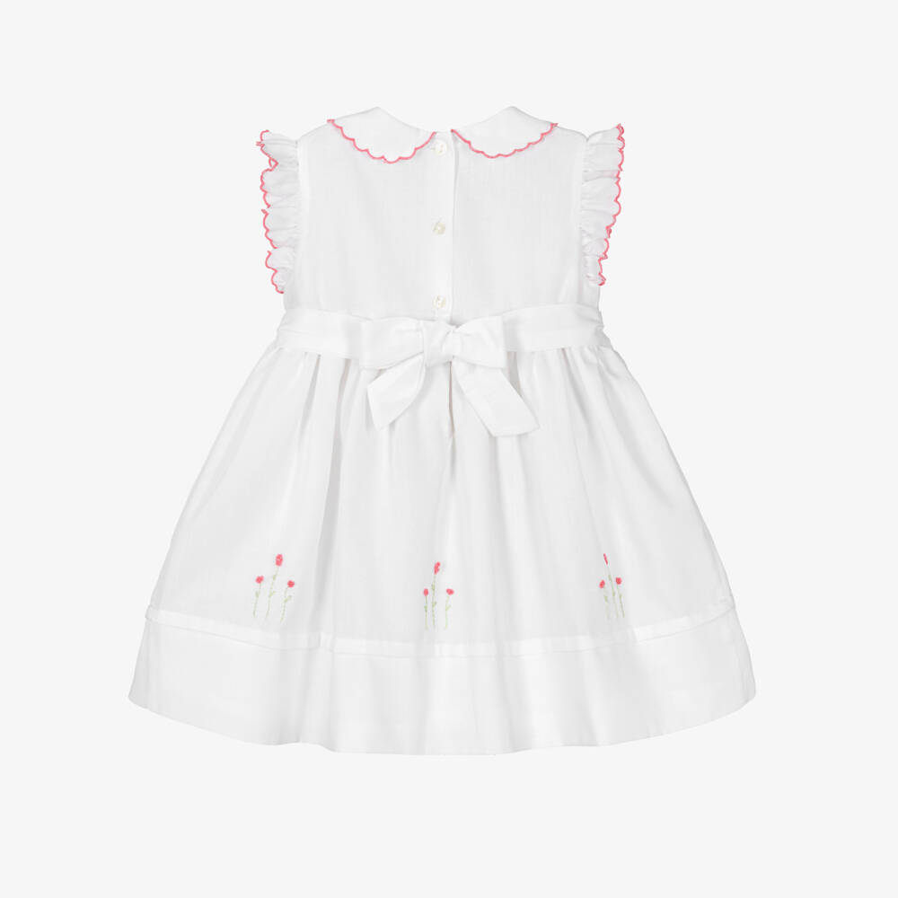 Sarah Louise-Girls White & Pink Hand-Smocked Dress | Childrensalon Outlet