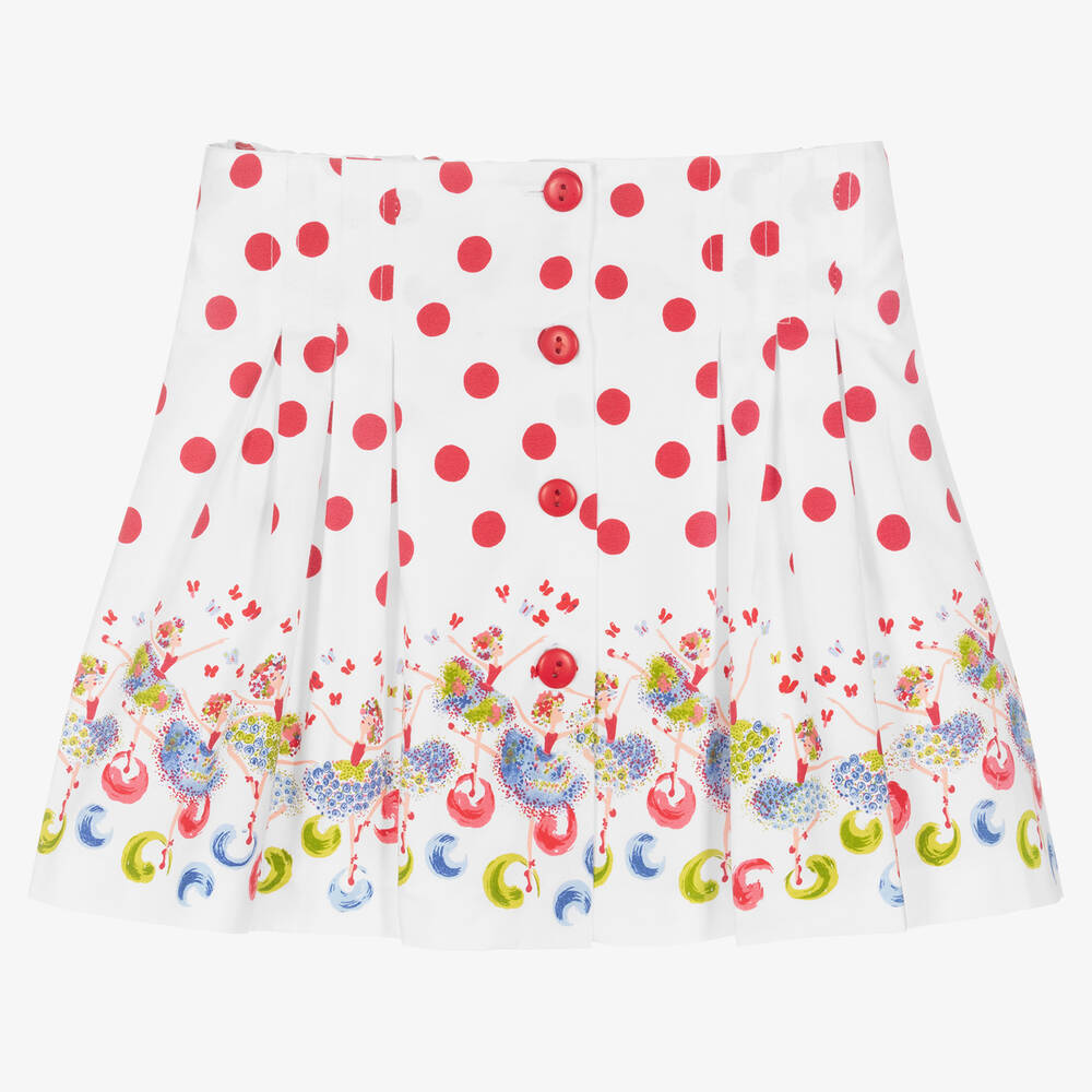 Sarah Louise - Girls White & Red Cotton Skirt | Childrensalon