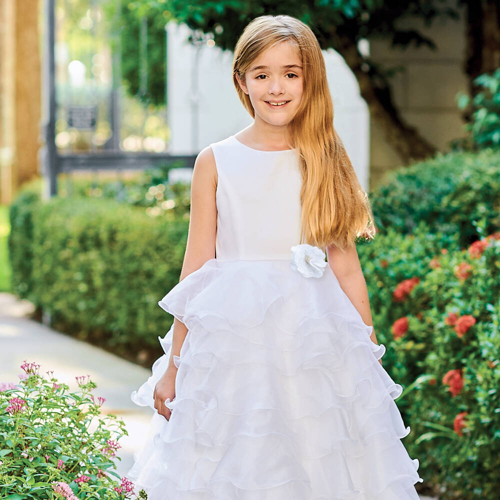 Sarah Louise-فستان شيفون أبيض أنيق للبنات | Childrensalon Outlet