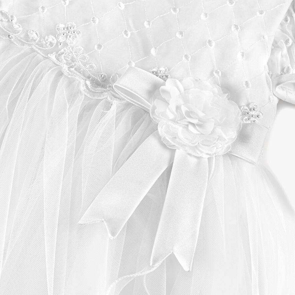 Sarah Louise-Girls White Satin & Embroidered Tulle Dress | Childrensalon Outlet