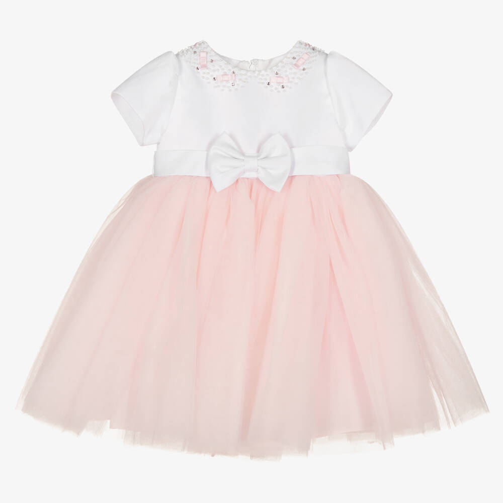 Sarah Louise - Girls White Satin & Tulle Dress | Childrensalon