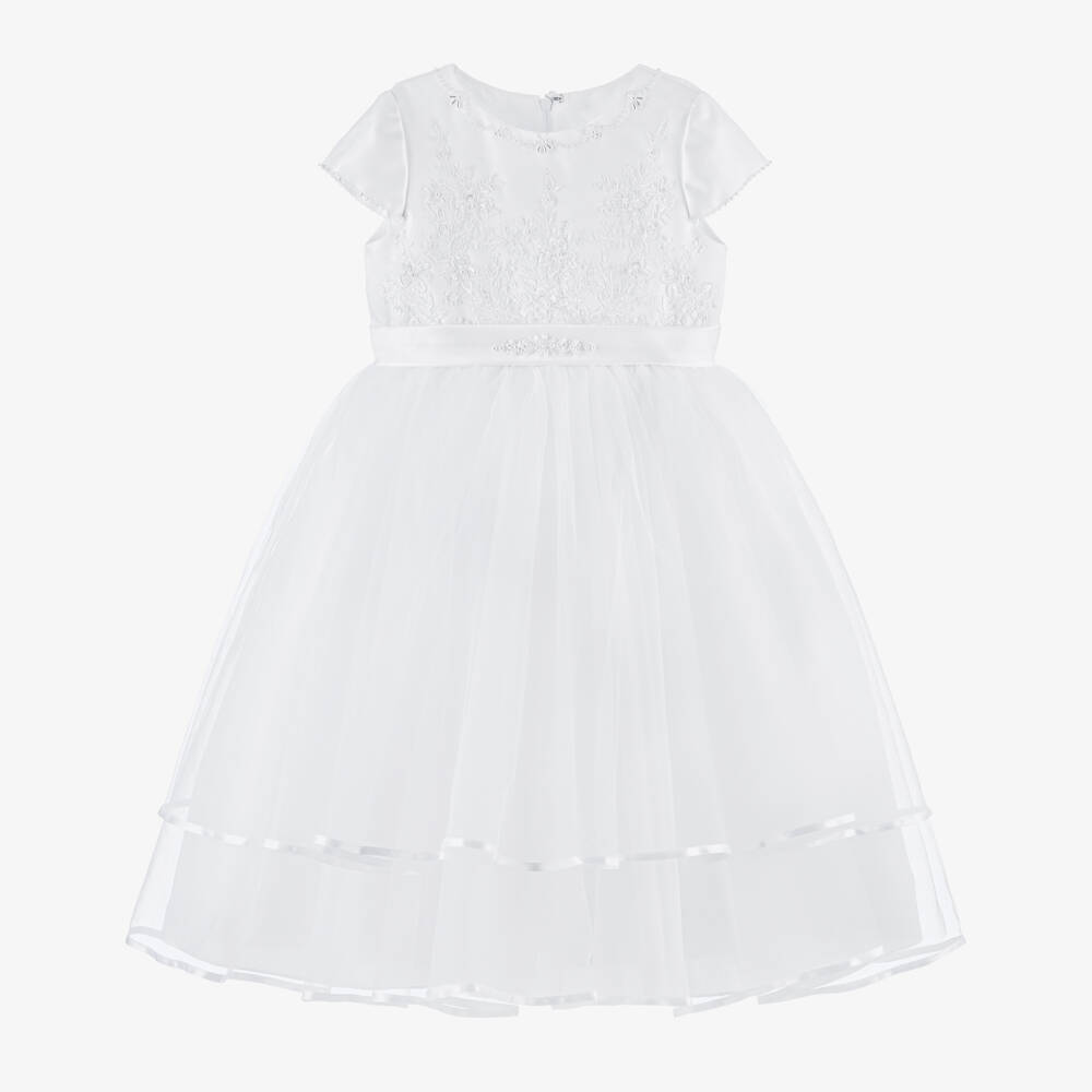 Sarah Louise-Girls White Satin & Tulle Embellished Dress | Childrensalon Outlet